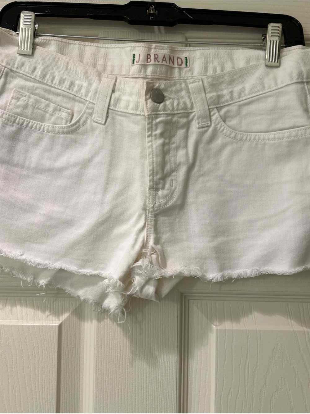 J Brand White Frayed Denim Cutoff Shorts